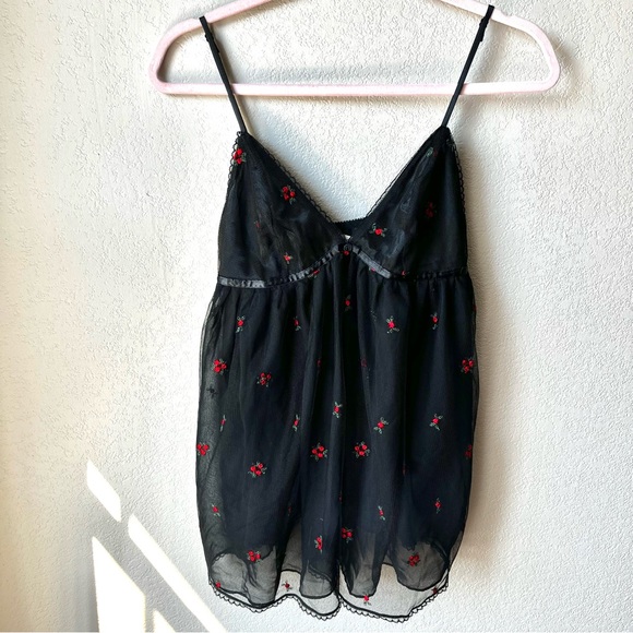 Victoria’s Secret / Black Floral Lingerie Slip Rose Embroidery Nightgown